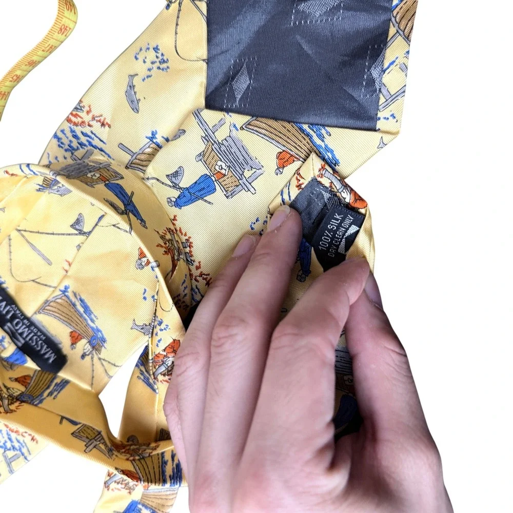 Massimo Livio Necktie Mens OS Yellow Fishing Boat Novelty Silk Made in Italy